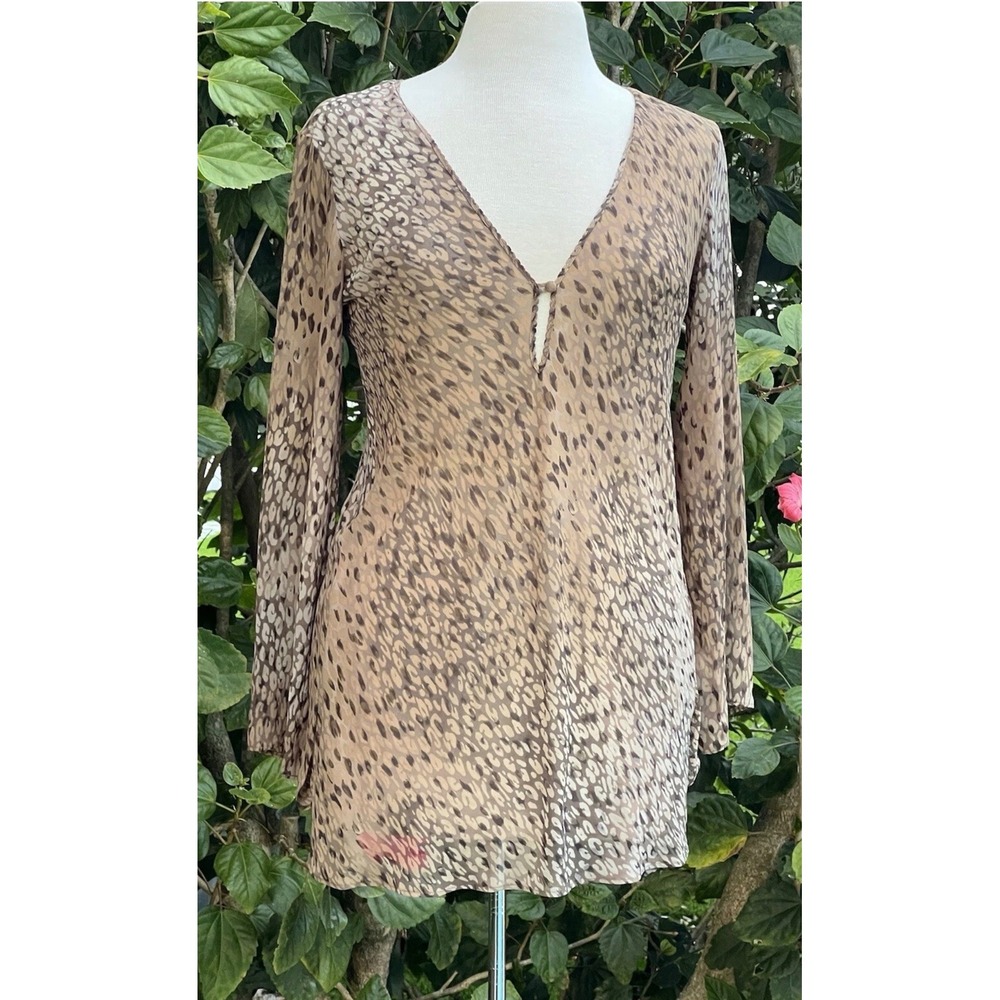 Victoria's Secret Tunic Women L Brown Leopard Print V-Neck Sheer Y2K Top